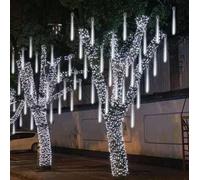 LEEMASING Guirlande lumineuse à LED 192 avec éclairage solaire, pluie de météores, lumières d'arbre pour mariage, fête, Noël, décoration de jardin, éclairage extérieur (blanc froid)