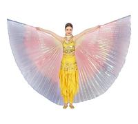 Leemiman Ailes de danse orientale pour femme - Costume de danse du ventre pour Halloween, carnaval, spectacle, ailes d'ange avec bâtons, Arc-en-ciel, Taille unique