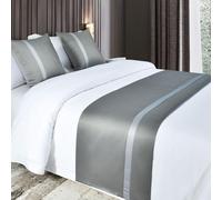 LEEMQCYA Chemin de lit d'hôtel - 50 x 240 cm - Moderne - Gris - Couvre-lit pour pied de lit - Patchwork en satin - Décoration de lit - Protection pour lit king size