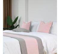 LEEMQCYA Chemin de lit et écharpes 50 x 180 cm pour lit de 1,2 m, rose clair et gris, 2 couleurs, patchwork, lin, jeté de lit pour pied de lit pour décoration de maison, hôtel