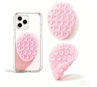 Leeneen Support de téléphone à ventouse double face en silicone motif fraise, accessoire en silicone pour iPhone et Android, mains libres, miroir douche, support de téléphone, vidéos et selfies TikTok