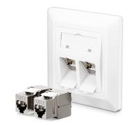 LEENUE 1 prise réseau encastrée à 2 ports CAT 7 + 2 modules Keystone RJ45 CAT 7, prise Ethernet LAN encastrable 10 Gbit/s, blanc
