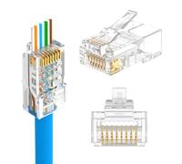 LEENUE Connecteur rj45 Cat5E Pass Through Lot de 50, Plaque or Prise rj45 Cat5E Cat5, 1 Gbit/S, UTP Fiche RJ 45 pour câbles réseau rigides ou toronnés de 23-26 AWG, prise en charge PoE