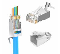 LEENUE Connecteur rj45 Cat7 Pass Through Lot de 10, Plaque or Prise rj45 Cat7 Cat6a, 10 Gbit/S 600 MHz, POE Fiche RJ45 Pour Câble de Pose Blindé Avec Enfile et Protection Anti-Torsion