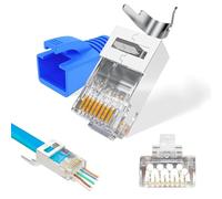 LEENUE Lot de 10 Connecteur rj45 Cat Pass Through, Enrobé D'or Prise rj45 Cat7 Cat6a, 10 Gbit/S 600 MHz, POE Fiche RJ45 Pour CâBle de Pose Blindé Avec Enfile et Protection Anti-Torsion, blue