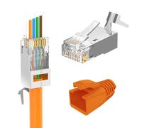 LEENUE Lot de 10 fiches RJ45 CAT 7 Pass Through - Fiche réseau CAT7 CAT6A pour câble de pose - Fiche LAN avec protection anti-torsion - Blindé - Orange