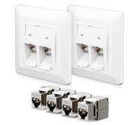 LEENUE Lot de 2 prises réseau encastrées CAT 7 à 2 ports + 4 modules Keystone RJ45 CAT 7, prise Ethernet LAN encastrée 10 Gbit/s, blanc
