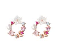LEEQ Boucles d'oreilles,avec Le Papillon Jolie Fleurs Colorées Pearl, Prévenir Les Allergies Zircon Femmes Boucles d'oreilles Stud,Party, Mariages