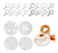 LEEQ Kit de décoration d'anniversaire - Lot de 20 pochoirs à café, saupoudreuse à farine, spray de fleurs pour gâteau, type fleur cœur, décoration de gâteau