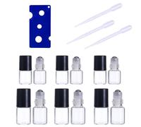 LEEQ Mini flacons Roll-on en Verre Transparent - 12 pcs Rechargeables vides pour Huile Essentielle Parfum Gloss a Les echantillon de Produits cosmetiques avec Bouchon Noir, 1ml/2ml