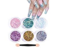 LEEQBCR 1 set de 6 couleurs de paillettes en gel, paillettes chromées transparentes, paillettes en gel, poudre chromée à effet miroir pour la décoration des ongles, ongles en forme de beignet glacé