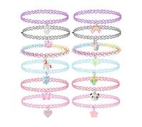 LEEQBCR 12 PCS Tour de cou Collier pour enfants adolescents filles femmes, pendentif breloque licorne arc-en-ciel panda chat cœur fleur sirène tour de cou tatouage henné élastique