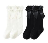 LEEQBCR 2 Paires de Chaussettes aux Genoux pour bébés,Chaussettes aux Genoux pour Enfants,Douces et agréables à la Peau,Chaussettes élastiques avec nœuds,adaptées aux Tout-Petits et aux Nouveaux-nés