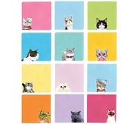 LEEQBCR Lot de 12 blocs de notes autocollantes, 7,5 x 7,5 cm, motif chat, amusants,papeterie,bloc-notes adhésifs kawaii,cadeaux pour les amoureux des chats,décoration bureau,fournitures scolaires