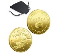 LEEQBCR Pièce de Fée des Dents, 2 PCS Scintillante Pièce en Or Commémorative, Style couronne, convient aux garçons, Idéal Cadeaux de Croissance des Dents pour Enfants, y compris un sac en flanelle