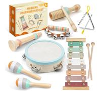 LeeQee Montessori Jouets en bois pour bébés de 1, 2 à 3 ans, instruments de musique à percussion de couleurs neutres avec xylophone bohème moderne pour tout-petits et plus de 3 ans