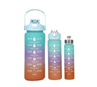 LeeQinersw 3 Pièces Bouteille de Sport Extérieure Gourde Bidon Flasque avec Indicateurs de Temps Étanche Couvercle à Verrou Silicone Poignée Légère en PC Mat, Vert Violet Orange