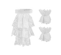 LeeQinersw 3 Pièces Jabots En Dentelle Manchettes Décoratives Accessoires de Cou Coloniaux Manchettes Volantées Ensemble En Dentelle Confortable Convient pour Co, Blanc