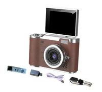 LeeQinersw Appareil Photo numérique 180°, écran Rabattable, Flash, caméra CCD compacte 48 MP, numérique 8X, pour étudiants et Adolescents, Cadeau, Brun