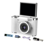LeeQinersw Appareil Photo numérique 180°, écran Rabattable, Flash, caméra CCD compacte 48 MP, numérique 8X, pour étudiants et Adolescents, Cadeau, Blanc