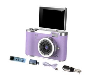 LeeQinersw Appareil Photo numérique 180°, écran Rabattable, Flash, caméra CCD compacte 48 MP, numérique 8X, pour étudiants et Adolescents, Cadeau, Violet