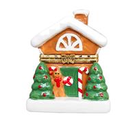 LeeQinersw Boîte à Bijx Noël Peinte à la Main Indépendant Boîte à Bijx Cvercle Fermoir Décoratif Élégante pr Coiffeuse, 5x5,5x6,5cm, Crème