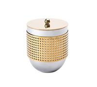 LeeQinersw Boîte de Rangement Décorative Pot Récipient Bonbonnière avec Couvercle Hermétique Métal avec Bande Ajourée et Bouton Doré Adaptée au Bureau Coiffeuse Table Basse Cadeaux