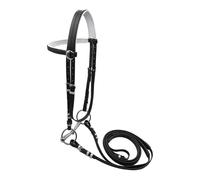 LeeQinersw Bride Cheval avec Rênes Licol Ajustable en PVC Têtière Antidérapante avec Embouchure INOX Accessoire D'Équitation Confortable Adapté à L'Équitation en, M Black