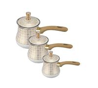 LeeQinersw Cafetière Turque Cafetière Pot à Café Laitière en Acier Inoxydable Épaisse Répartition Homogène Anse Bois Ergonomique Adaptée au, Or Et Blanc