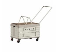 LeeQinersw Conteneur de Rangement Pliant Caisse Organisateur Boîte Mobile à Roulettes Poignée de Traction Capacité 52L en, Blanc Élégant, 52L, Poignée De Chariot De Camping, Couvercle En Bois