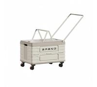LeeQinersw Conteneur de Rangement Pliant Caisse Organisateur Boîte Mobile à Roulettes Poignée de Traction Capacité 52L en, Blanc Élégant, 52L, Poignée De Chariot De Camping, Couvercle En Plastique