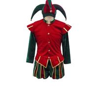 LeeQinersw Costume de Clown Médiéval Court Bouffon Ensemble Haut Longues Manches Short Structuré Capuche à Pointes en Polyester avec Liserés Dorés Convient aux, XXL