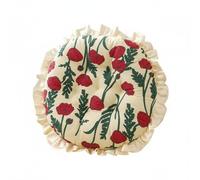 LeeQinersw Coussin Floral Rond à Bord Volanté Assise Confortable à Effet Moelleux Aspect Lin Naturel au Toucher Décoration Florale, Crème avec Coquelicots Rouges, Rond À Volants - Coquelicot Crème