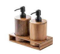 LeeQinersw Distributeur de Lotion Bouteille Pompe Bois de Noyer Accessoire Rangement Fonction Distributeur Antidérapant Convient pour Décoration Maison Cuisine, S, Ensemble 3 Pièces