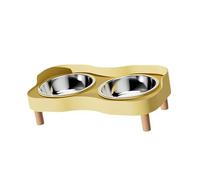 LeeQinersw Ensemble de Gamelles surélevées pour Chat, Double Bol, en Acier Inoxydable, Base Stable Anti-éclaboussures, Design Pratique, Nettoyage Rapide, Jaune