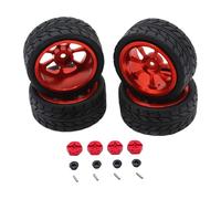 LeeQinersw Ensemble de Jantes et Pneus En Caoutchouc RC avec Adaptateur de Moyeu Hexagonal pour A969 et A959, Rouge