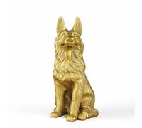 LeeQinersw Figurine Canine en Laiton Statue Chien Sculpture Loup Décoration Animale pour Intérieur Élégant Pelage Texturé Oreilles Dressées Laiton Lustré Adaptée aux Cheminées Tables, Petit 22cm
