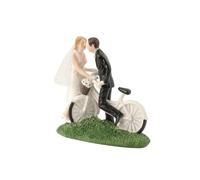 LeeQinersw Figurine de Cérémonie de Mariage Couple Mariés Statue Cake Topper Statuette Résine Motif Vélo Base Stable Finition Délicate Texture Herbe Adaptée au