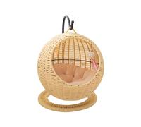 LeeQinersw Hamac pour Chat Hamac Lit Panier Nid Semi-Clos Tressé en Matière PE avec Base Suspendue Rafraîchissante Adapté aux Félins Domestiques Salon Chambre Près de la Fenêtre, Apricot