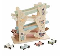 LeeQinersw Jeu Voiture en Bois pour Enfants avec Piste Course à Plusieurs Niveaux et Rampes scente pour Tout-Petits Jouet Éducatif avec Glissière par Inertie