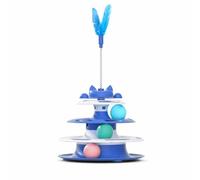 LeeQinersw Jouet Interactif pour Chat Circuit Empilé Sphère Mobile Plumeau Captivant Transforme Calme en Jeu Autoportant Adapté aux, Bleu, 360° Tour De Jeu pour Chat avec Bâtonnet À Plumes