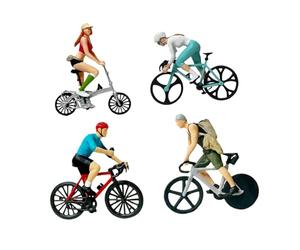 LeeQinersw Lot de 4 Figurines Miniatures à L'échelle 1/87, En Résine, Représentant Des Cyclistes, Accessoires Photo.