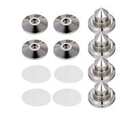 LeeQinersw Lot de 4 Pointes de Découplage Universelles pour Haut-parleurs, Patins Antichoc, Pieds Coniques D', Tapis de Sol, Disques de Protection, Argent