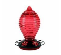 LeeQinersw Mangeoire à Mangeoire Oiseaux Distributeur Nectar Flacon Verre Main Base Métal Inoxydable Cinq Orifices Fleur Anneau Repos Crochet avec Douve Décor, Rouge