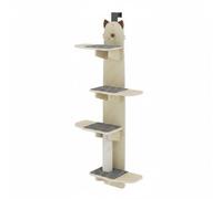 LeeQinersw Mural Tour Parcours de Grimpe Griffoir en HDF avec Poteau à Griffer Plateformes à Tapis Bouclé sans Vis pour sous 55 Cm, Modèle Tête De Chat en Bois Massif Multicouche De 12 Mm 170 Cm