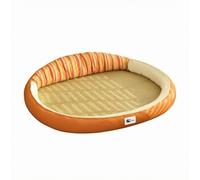 LeeQinersw Panier de Refroidissement pour Chat Lit Ovale Couchage Nid Tapis Surélevé Centre Tissé Rattan et Coton PP pour Confort et Maintien Corporel Adapté au Repos Détente Intérieur, Orange, S
