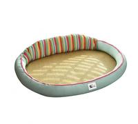 LeeQinersw Panier de Refroidissement pour Chat Lit Ovale Couchage Nid Tapis Surélevé Centre Tissé Rattan et Coton PP pour Confort et Maintien Corporel Adapté au Repos Détente Intérieur, Bleu, XL