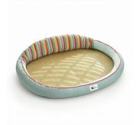 LeeQinersw Panier de Refroidissement pour Chat Lit Ovale Couchage Nid Tapis Surélevé Centre Tissé Rattan et Coton PP pour Confort et Maintien Corporel Adapté au Repos Détente Intérieur, Bleu, M