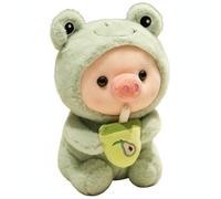 LeeQinersw Peluche Bubbles Tea Pig à Costume de Personnage Poupée Console Douce Animal Peluche Compagnon Figurine Adorable Adaptée pour Fille Couple Collectionneur Cadeau Chambre, 40CM, Grenouille
