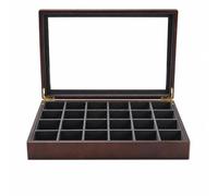LeeQinersw Plateau Présentoir Bijoux Boîte Vitrine Organiseur Coffret avec Couvercle Verre et 12 Compartiments Design Sobre Bois et Protection Anti Poussière, 米白色, Douze Compartiments